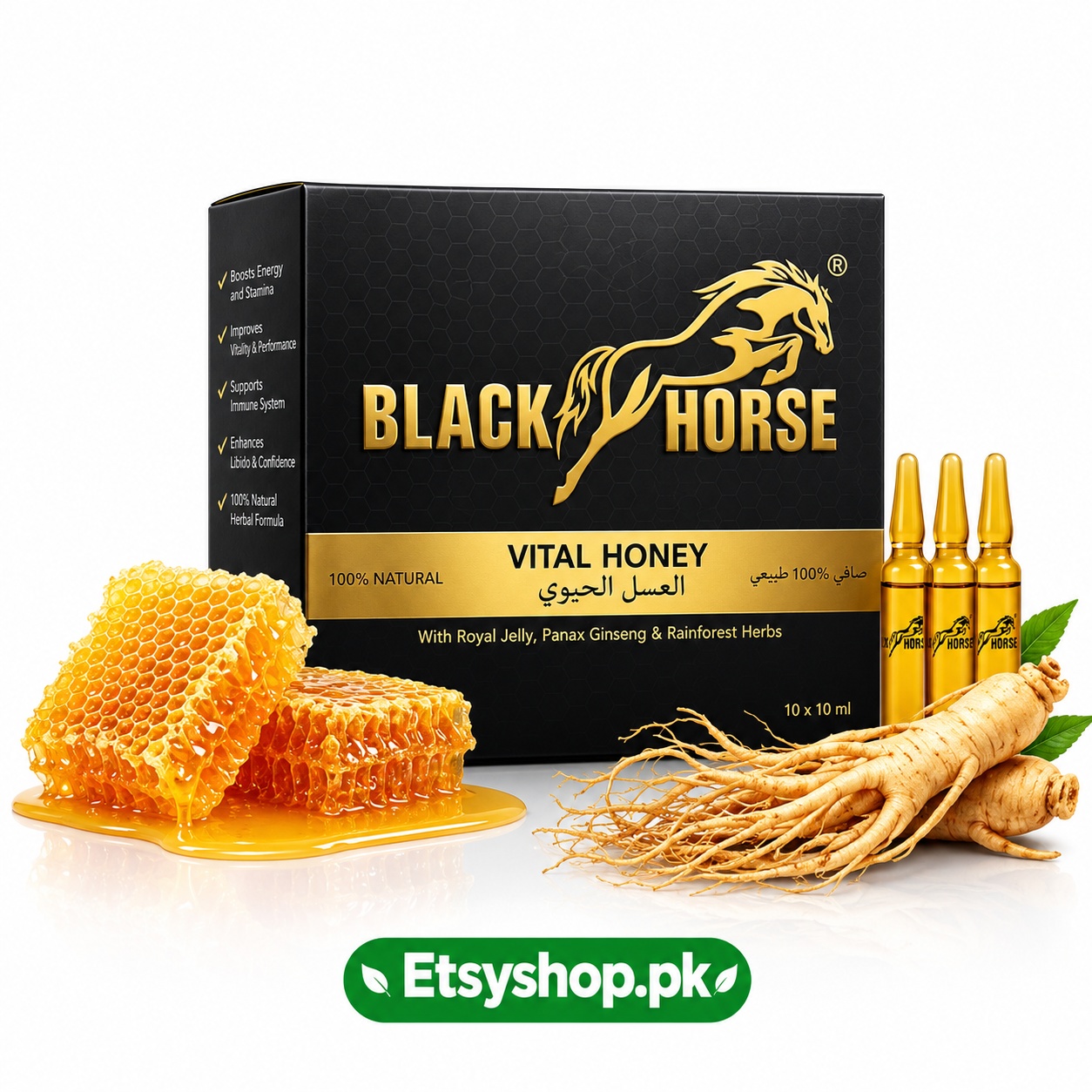 Black Horse Vital Honey – Natural Honey with Ginseng In Karachi