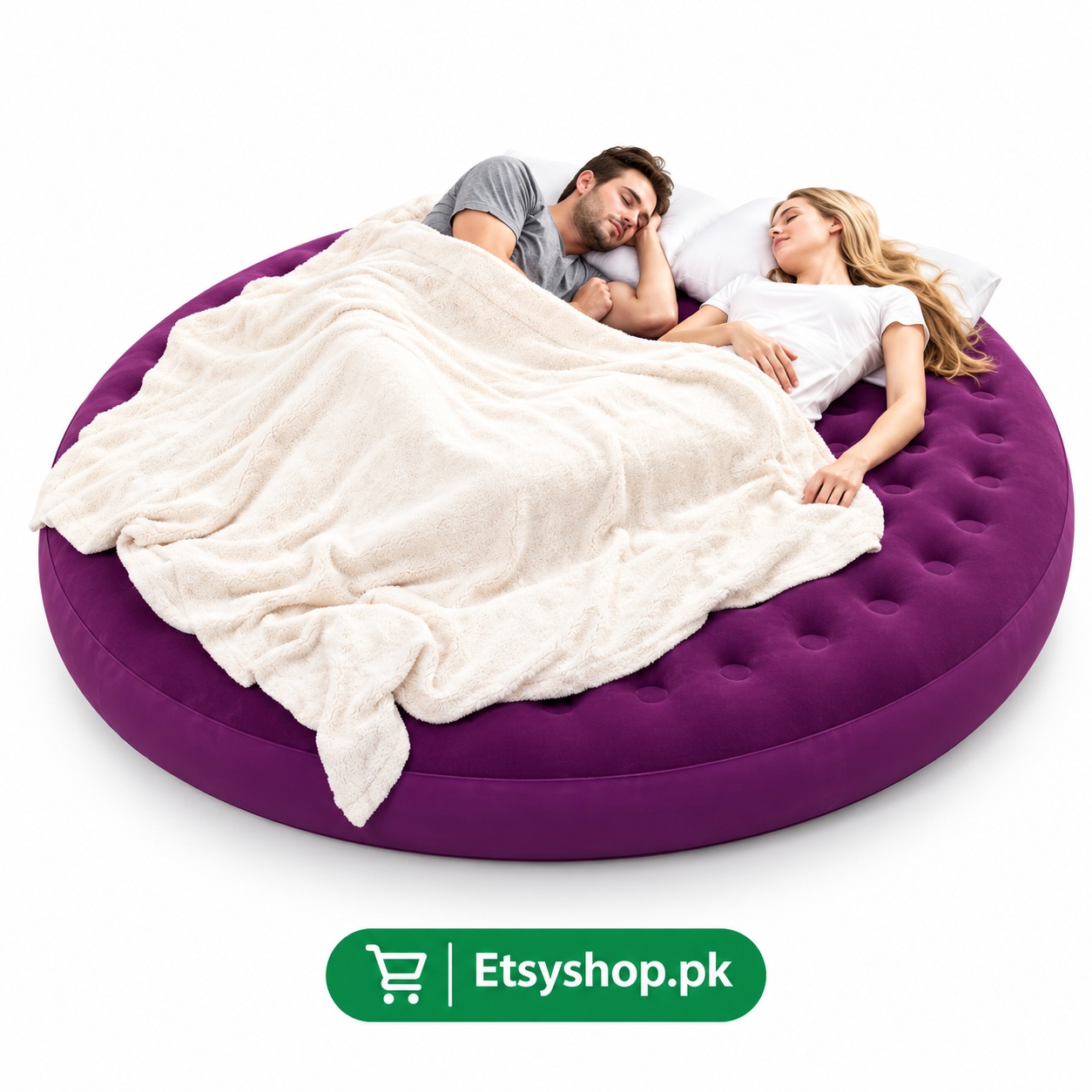 Inflatable Round Air Mattress for Couples – Portable Sleeping Bed In Karachi